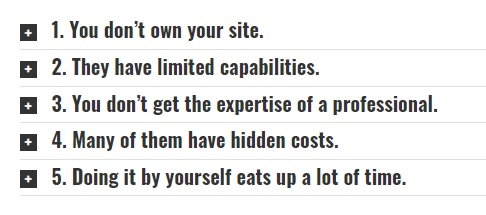 Image contains a list of 5 tabs with the option to expand each tab.