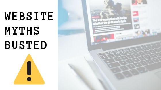 Image contains a computer screen and text that reads "Website Myths Busted".