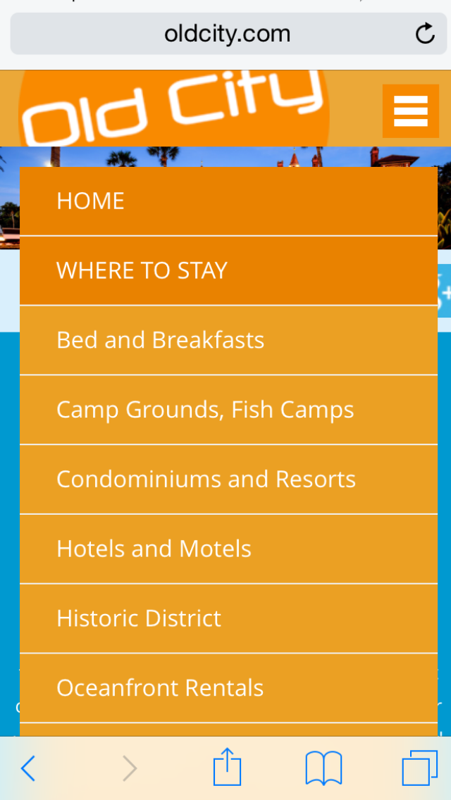 Image is a screenshot of OldCity.com's mobile responsive design.